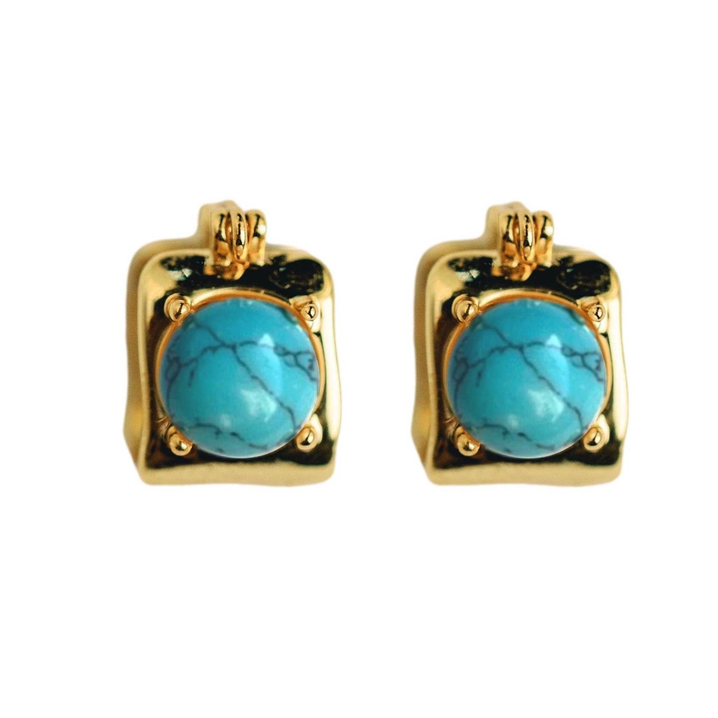 Vintage Mini Square Turquoise Huggie Earrings