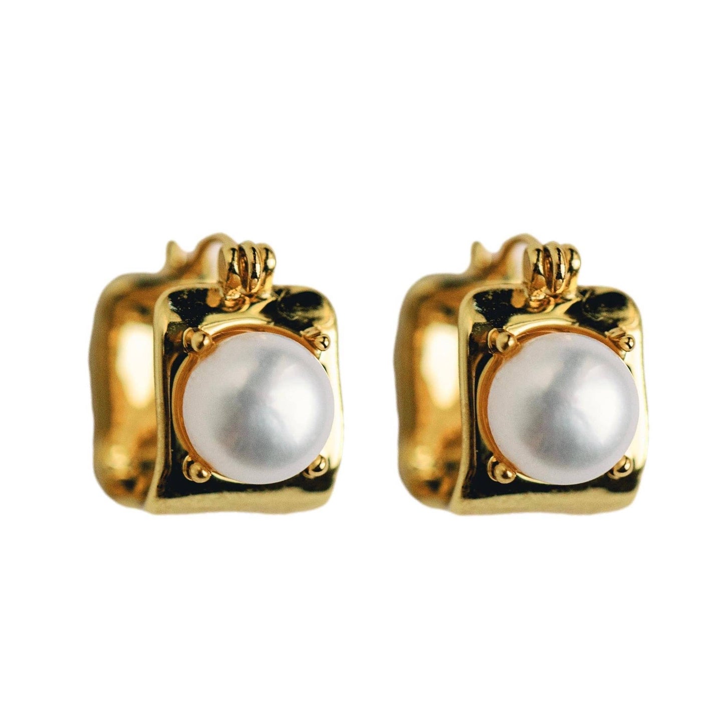 Vintage Mini Square Pearl Huggie Earrings