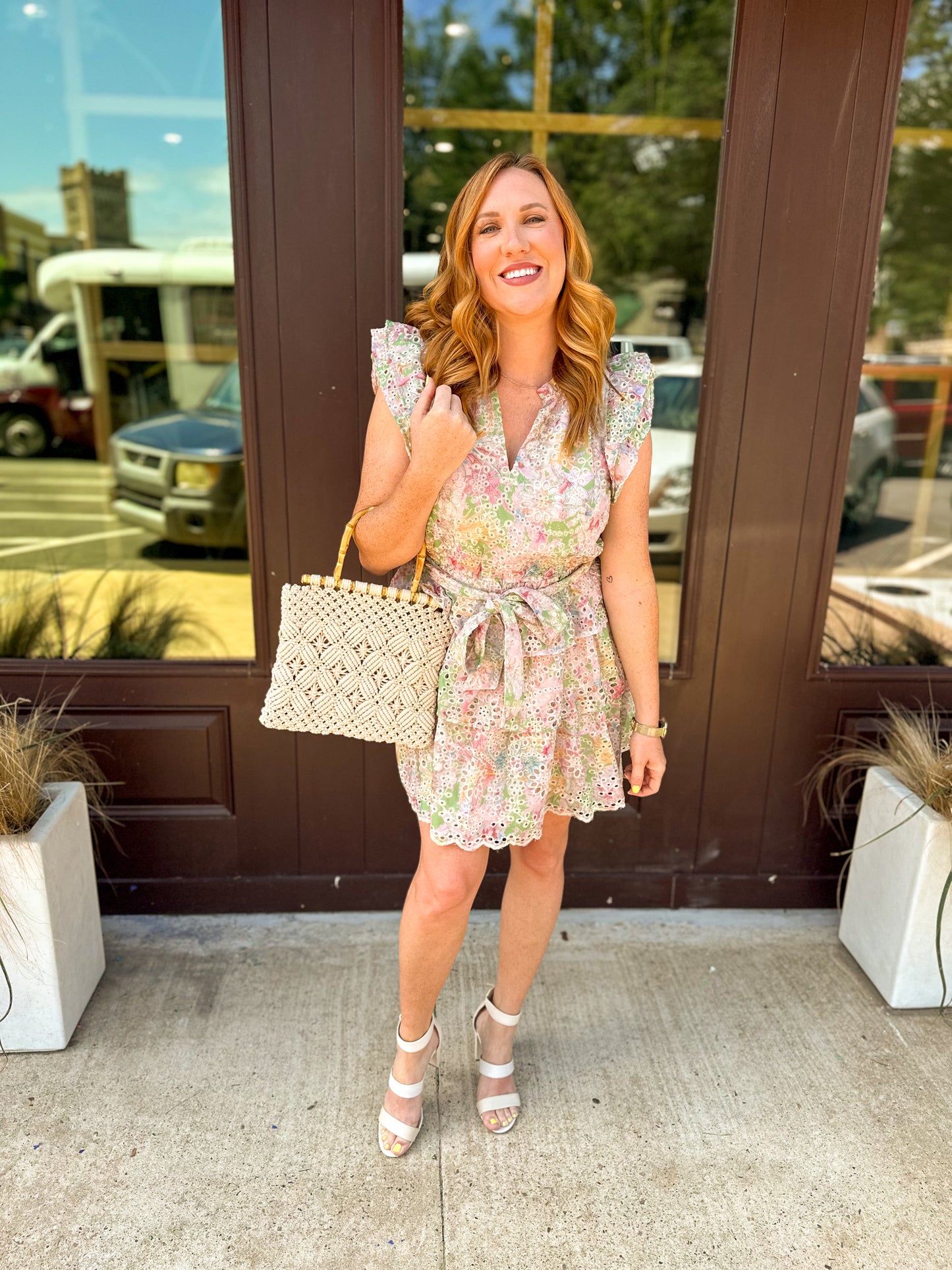 Women's Floral Eyelet Lace Tiered Dress Multi