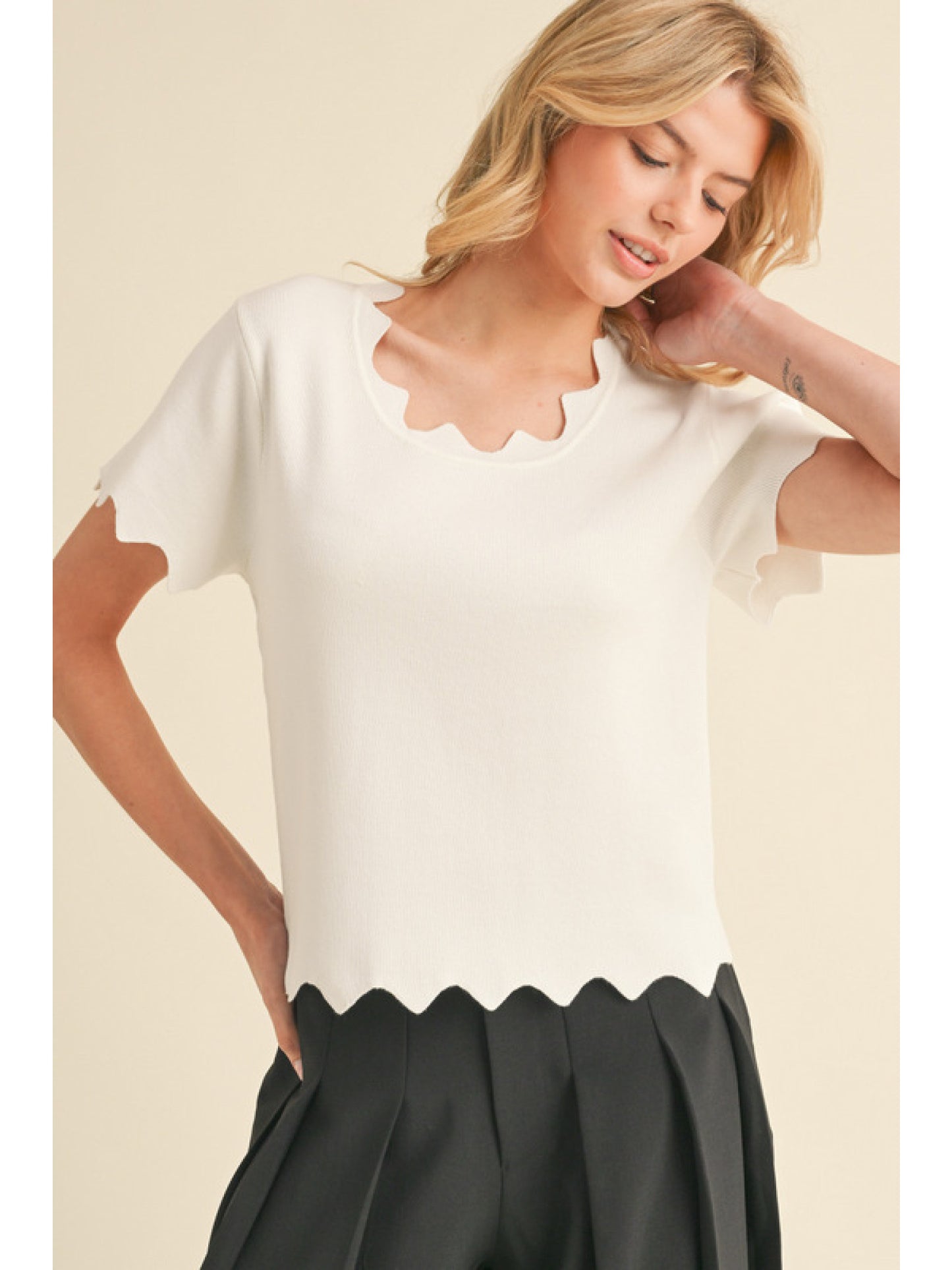 Scalloped Edge Knit Top