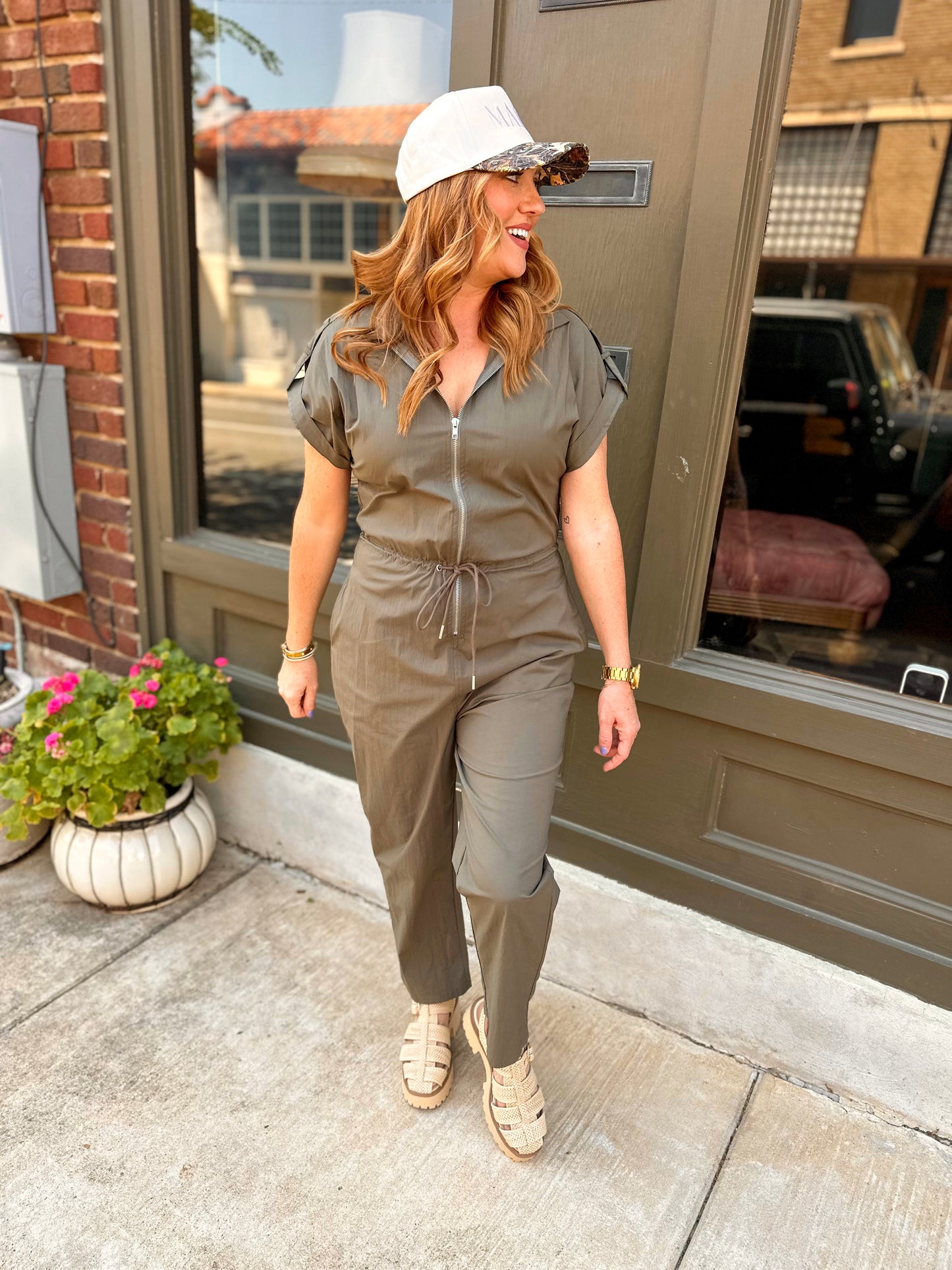 Utility Zip Up Jumpsuit- Olive
