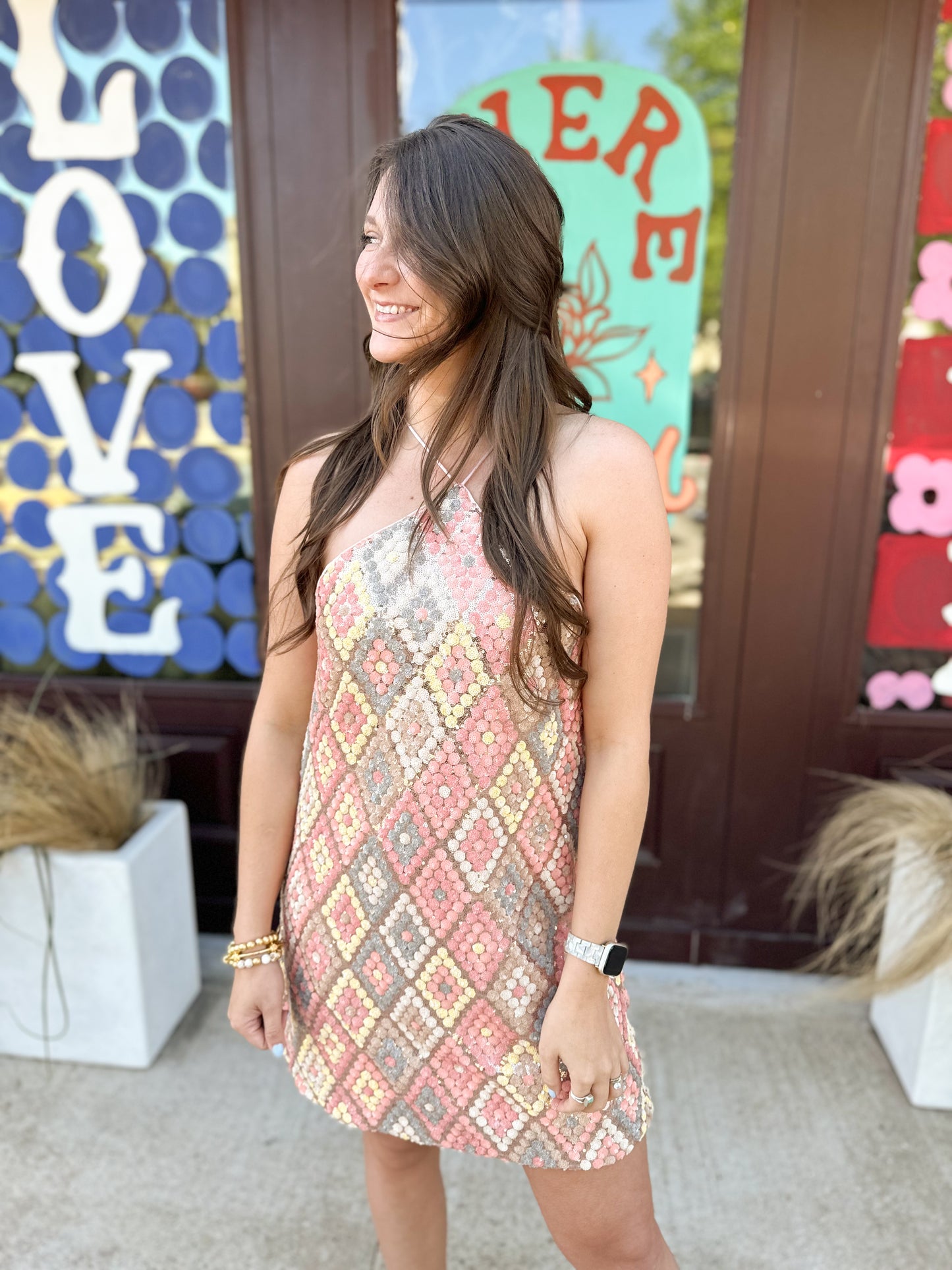 Women's Stand Out Sequin Dress Pink Mix