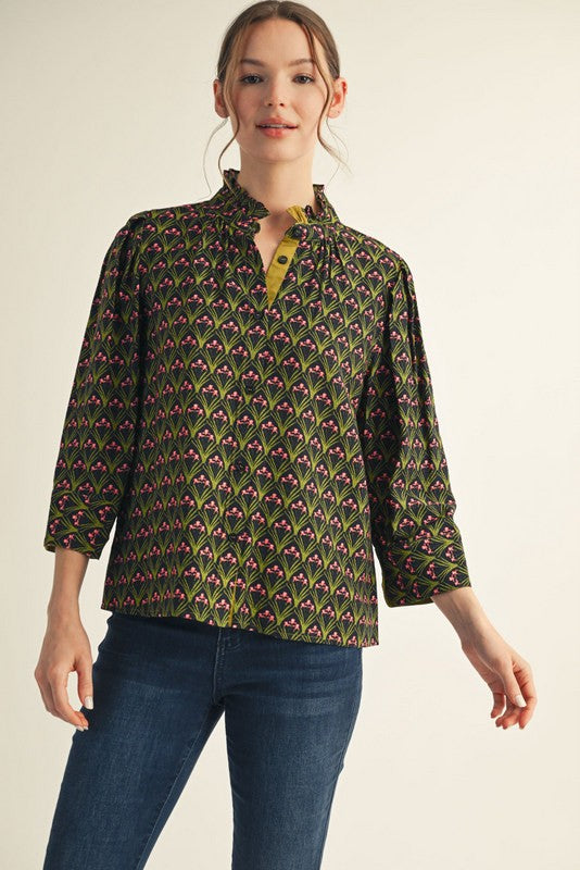 Ruffle Neck Boho Blouse
