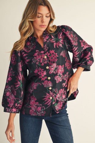 Button Down Floral Jacquard Top