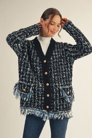 Fringe Detailed Tweed Sweater