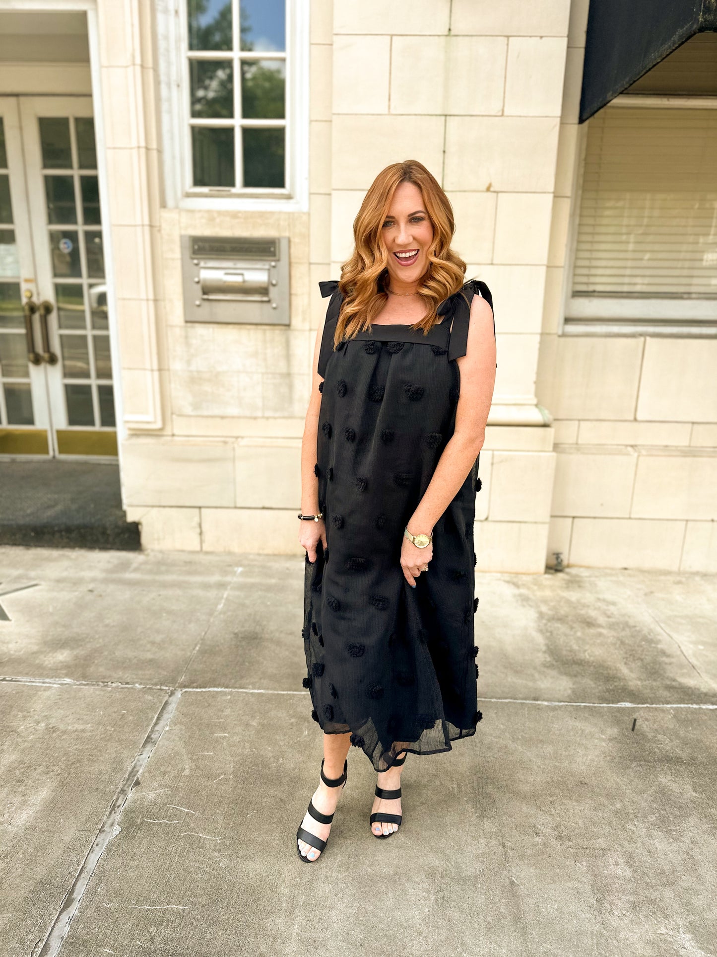 Blossom Embroidery Shoulder Tie Maxi Dress
