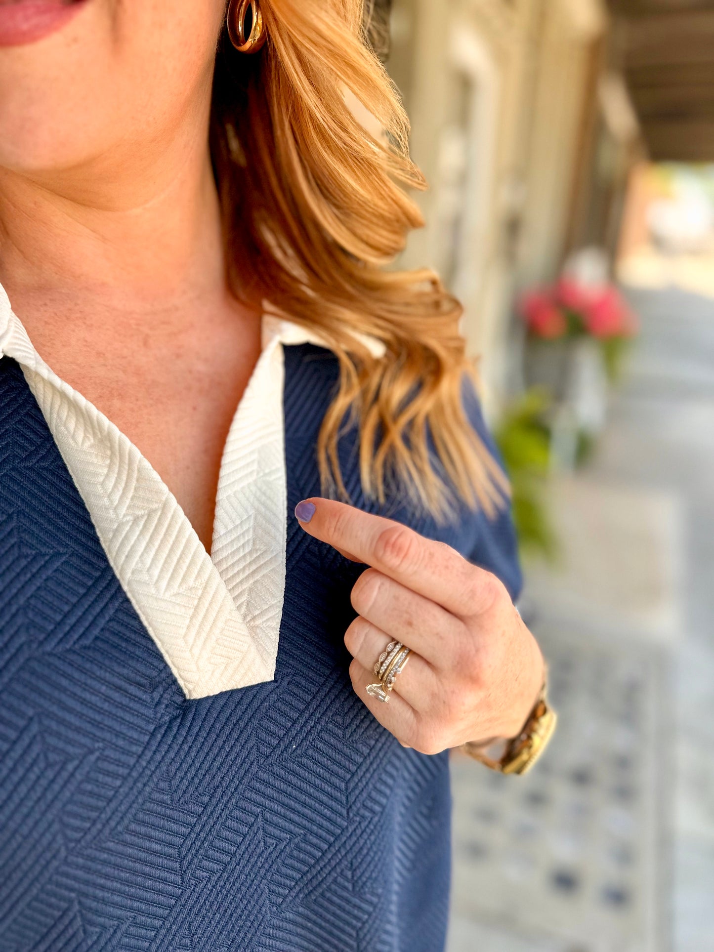 Navy Textured Jacquard Dress