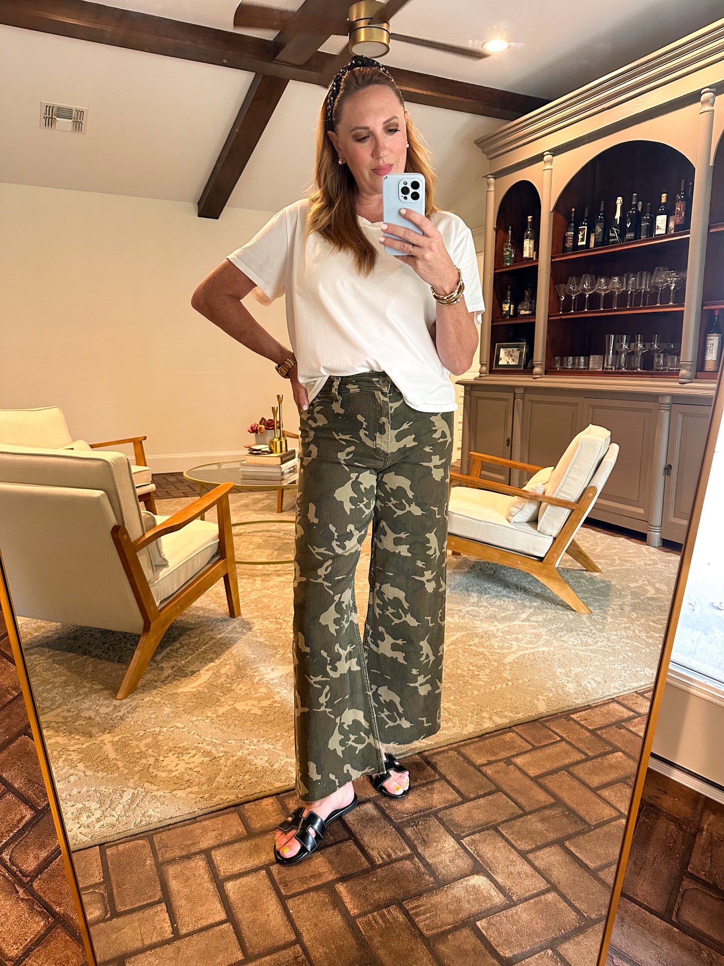 Wide Leg Stretch Camo Denim