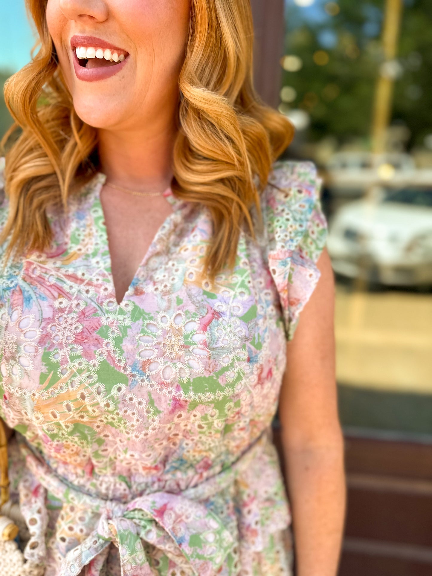 Women's Floral Eyelet Lace Tiered Dress Multi