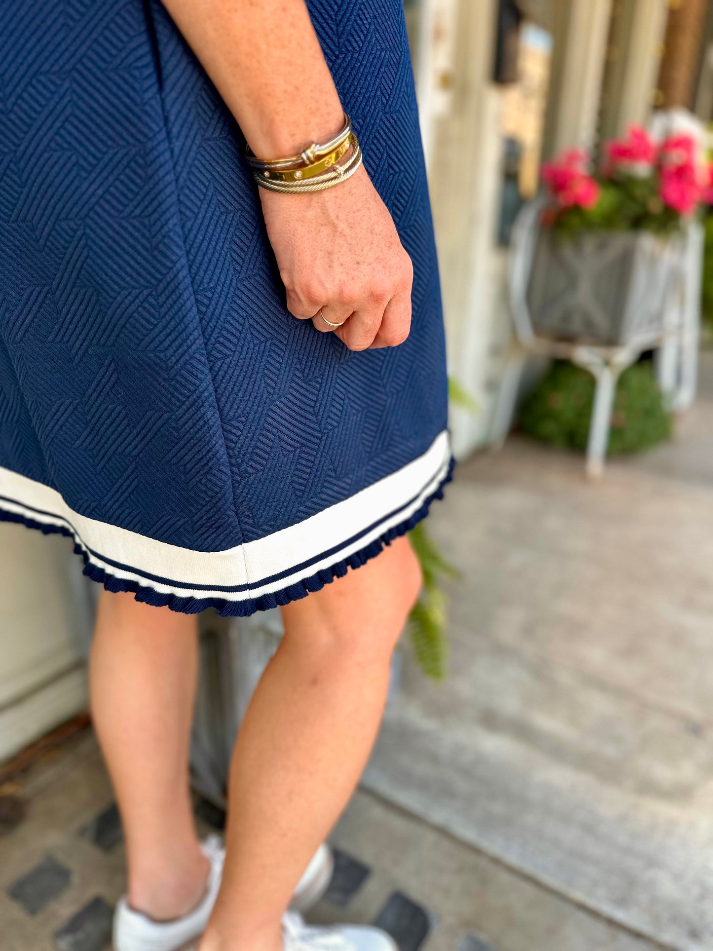 Navy Textured Jacquard Dress