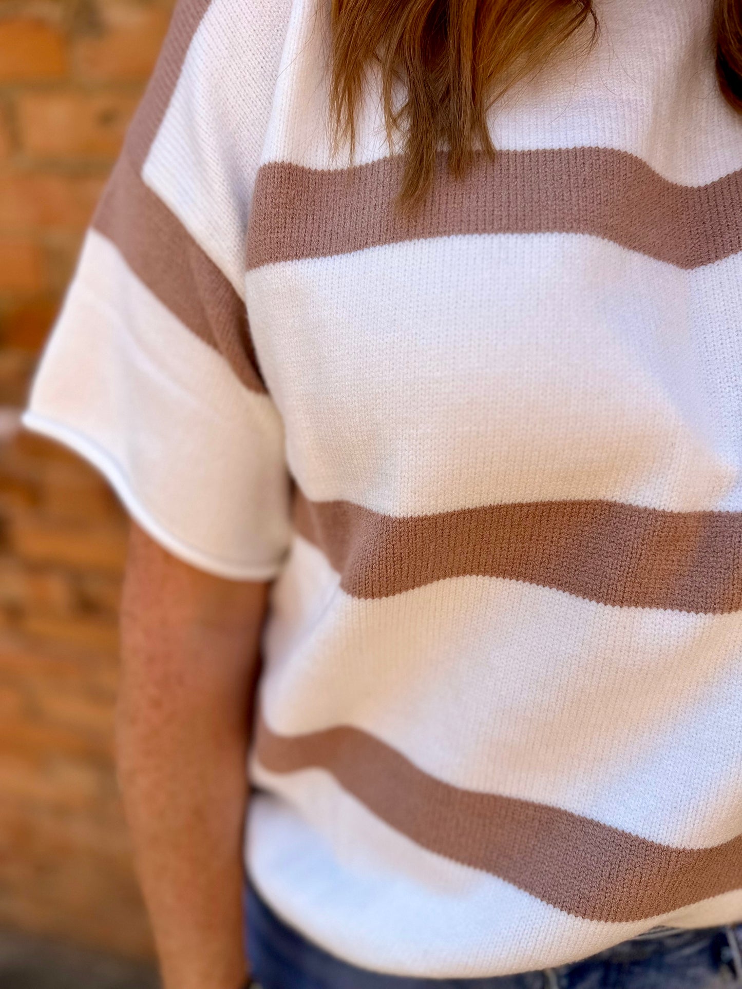 Cream Striped Lightweight Knit Blouse