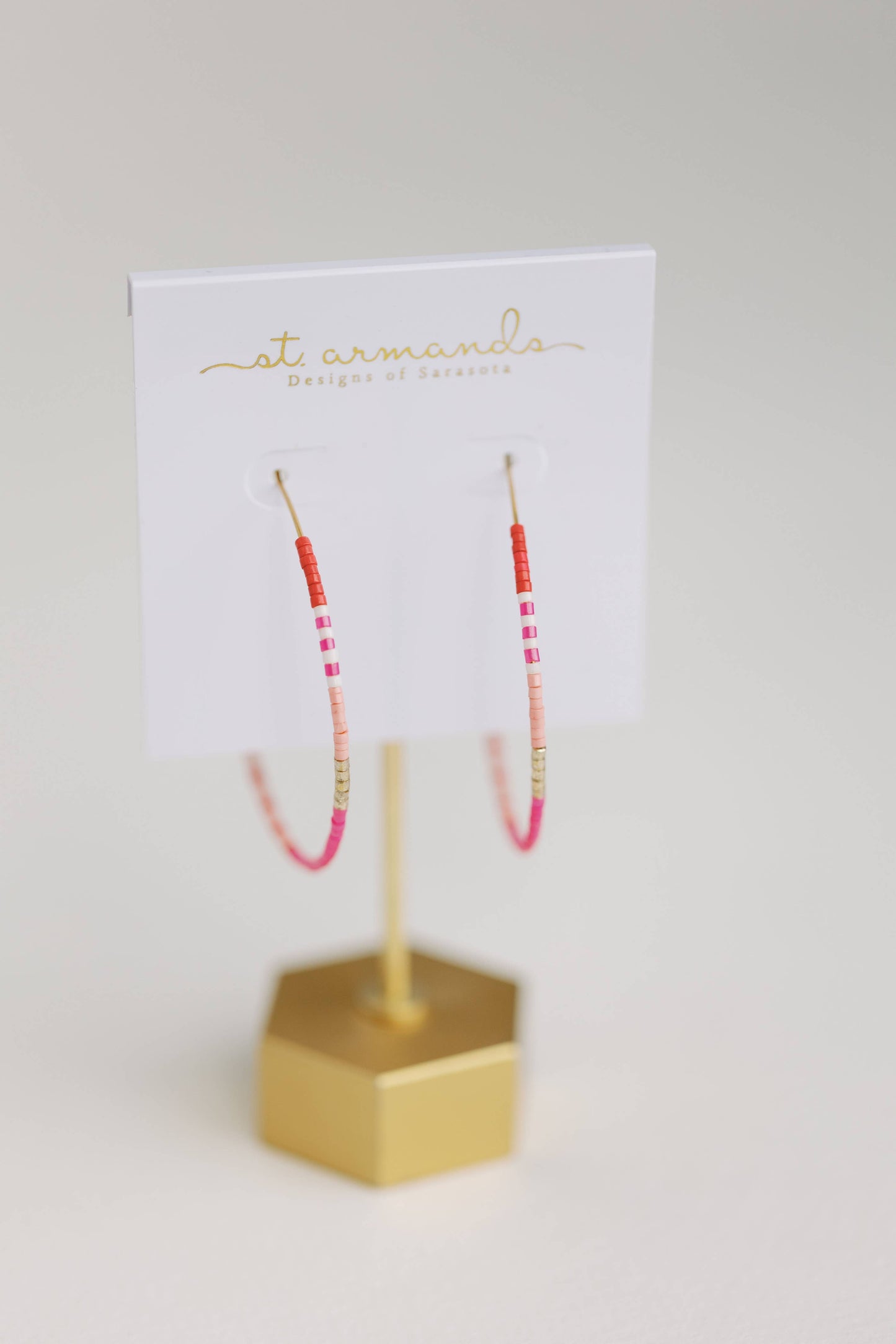Skinny Pink Beaded Statement Hoop Earrings