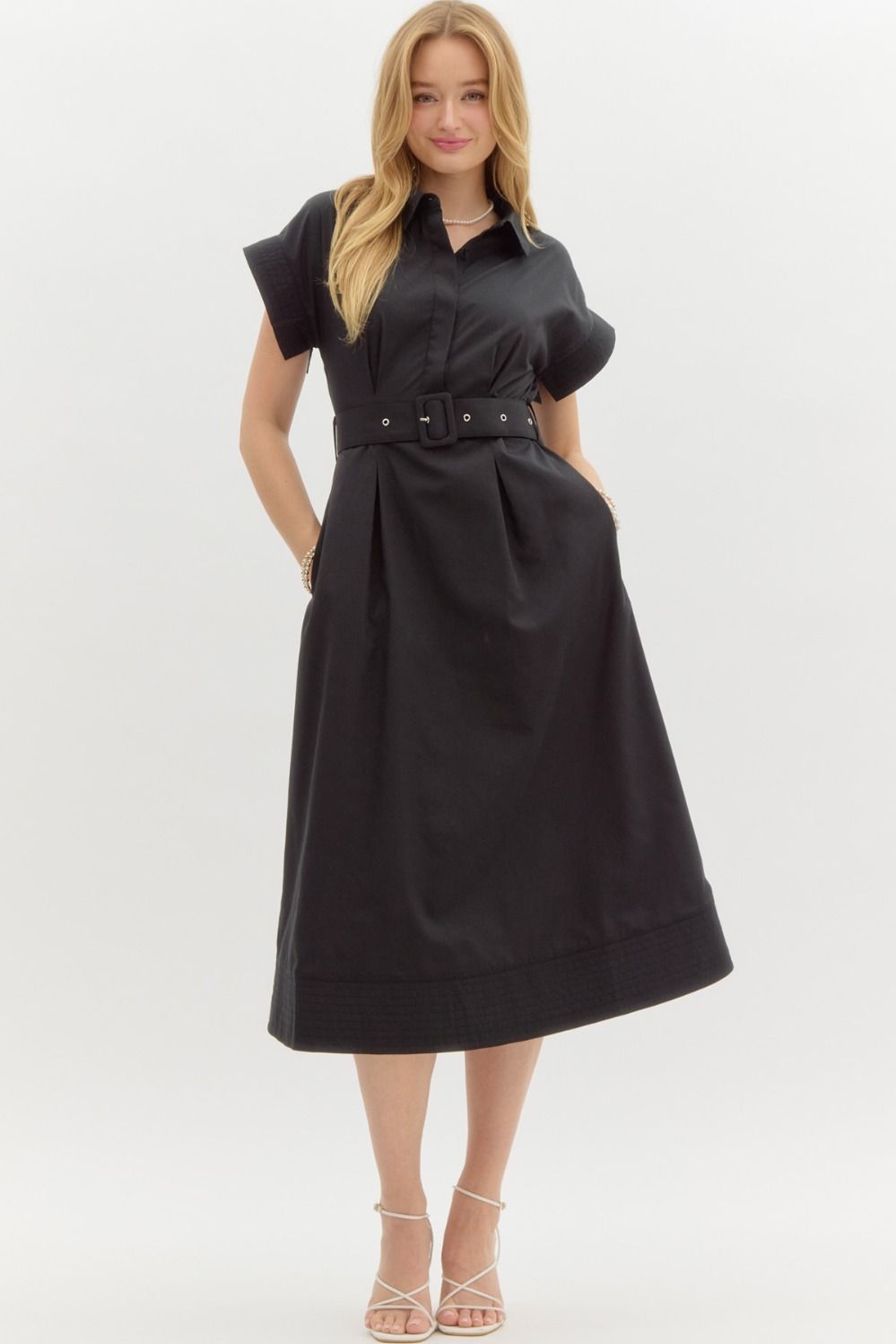 Black Belted Midi Dress