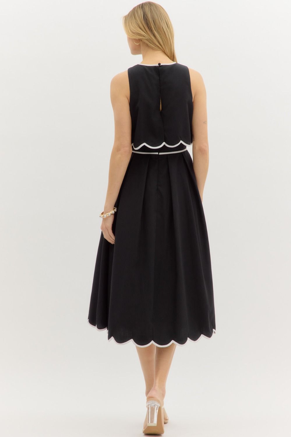 Black Scalloped Edge Midi Dress