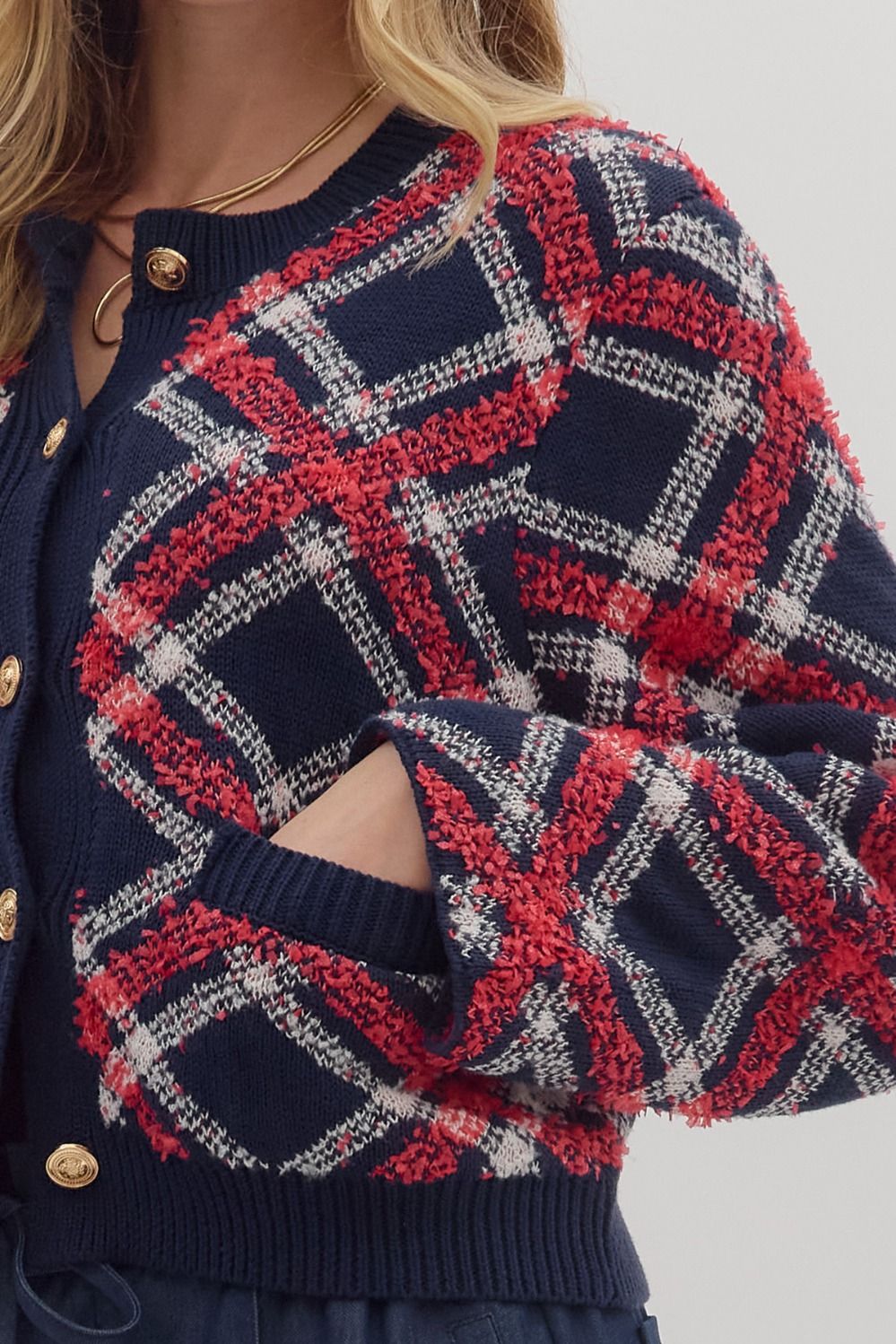 Red & Navy Plaid Cardi