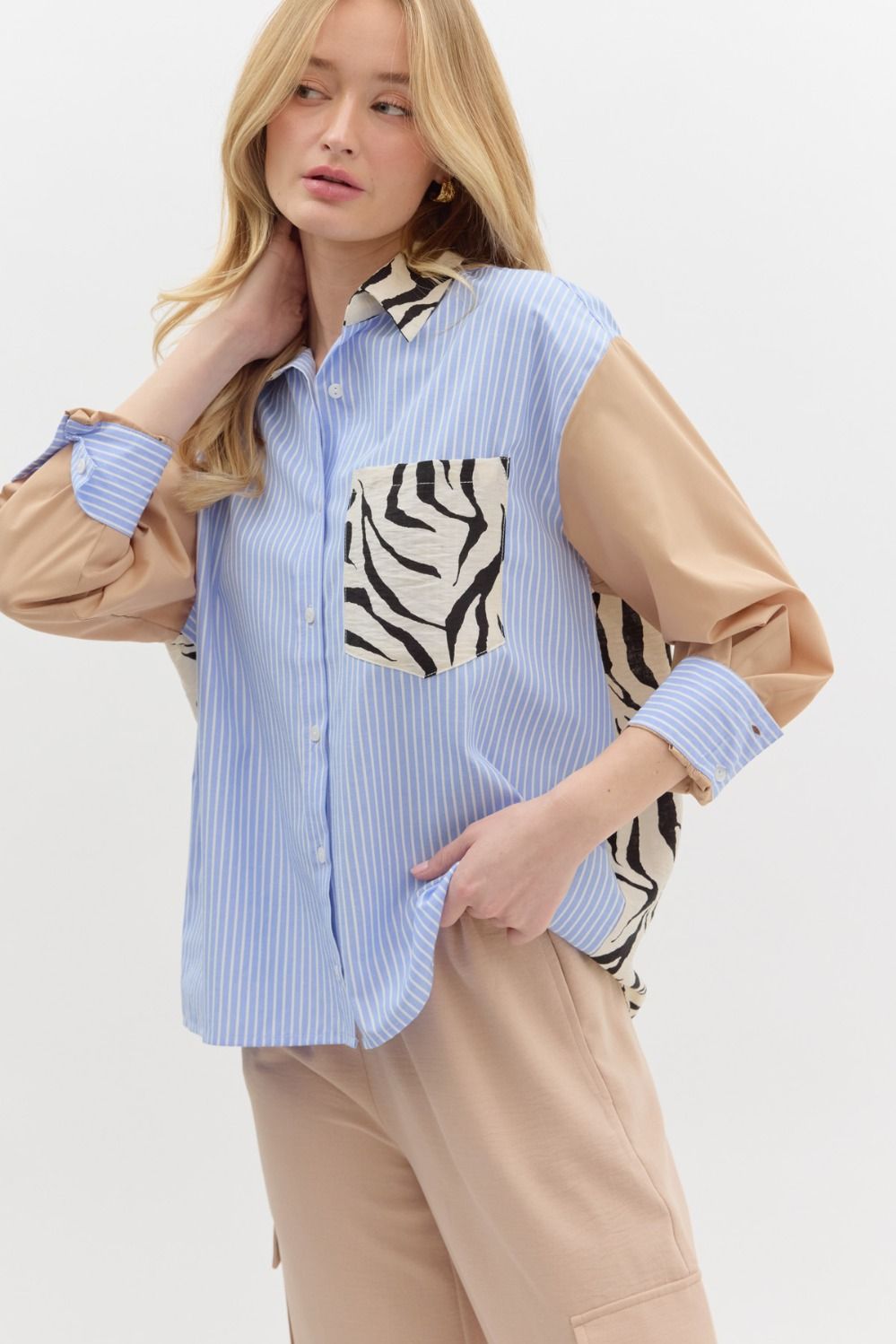 Textured Zebra/Stripe Button Down