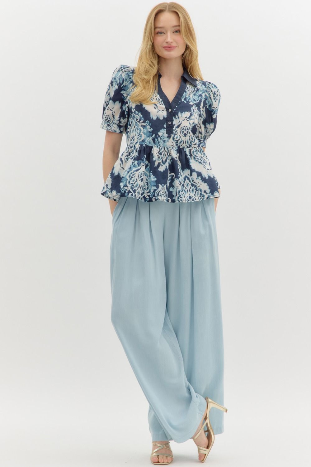 Blue Floral Peplum Blouse