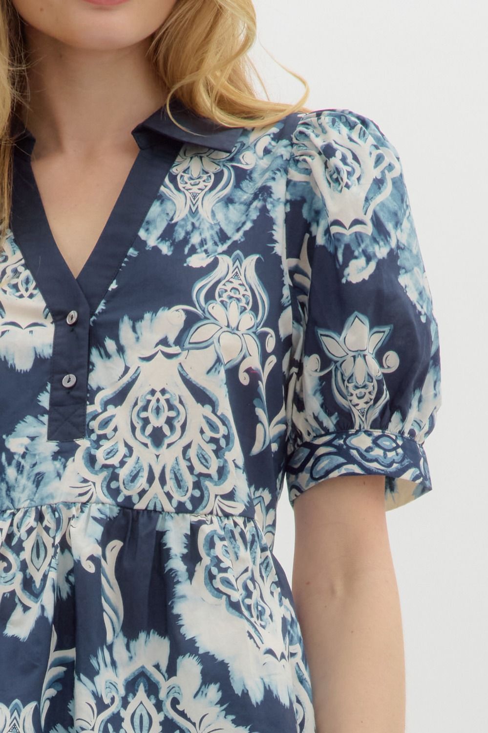 Blue Floral Peplum Blouse