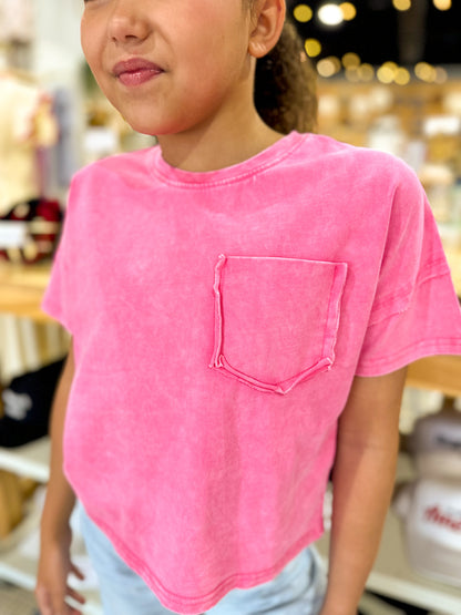 Girl's Washed Pocket Tee Pink