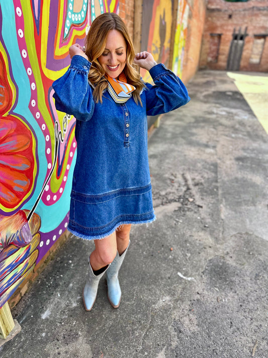 Women's Real Denim Peter Pan Collar Dress Dark