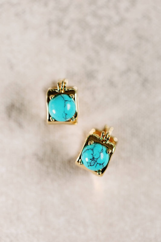Vintage Mini Square Turquoise Huggie Earrings