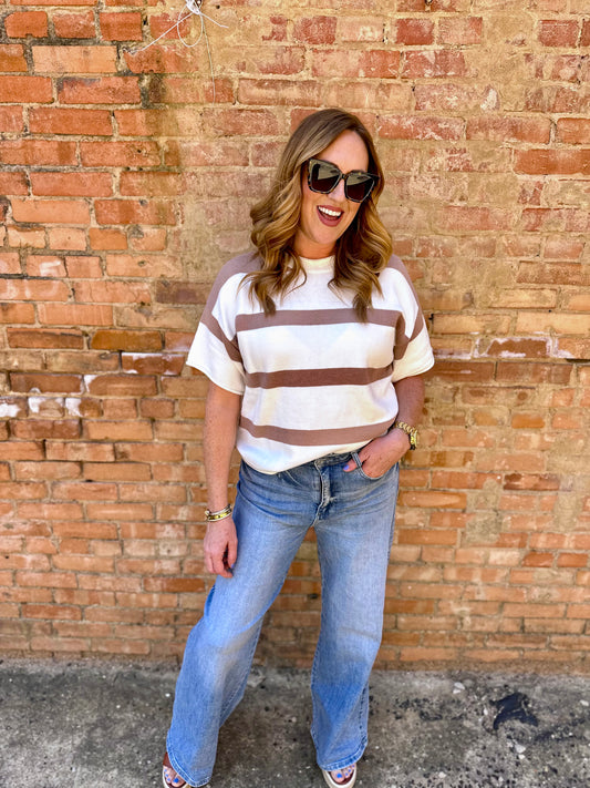 Cream Striped Lightweight Knit Blouse