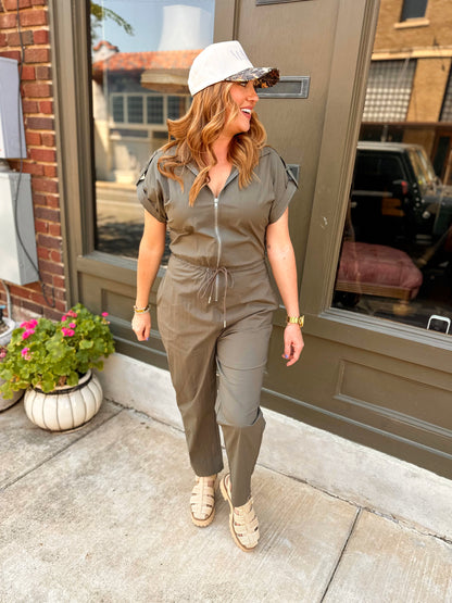 Utility Zip Up Jumpsuit- Olive