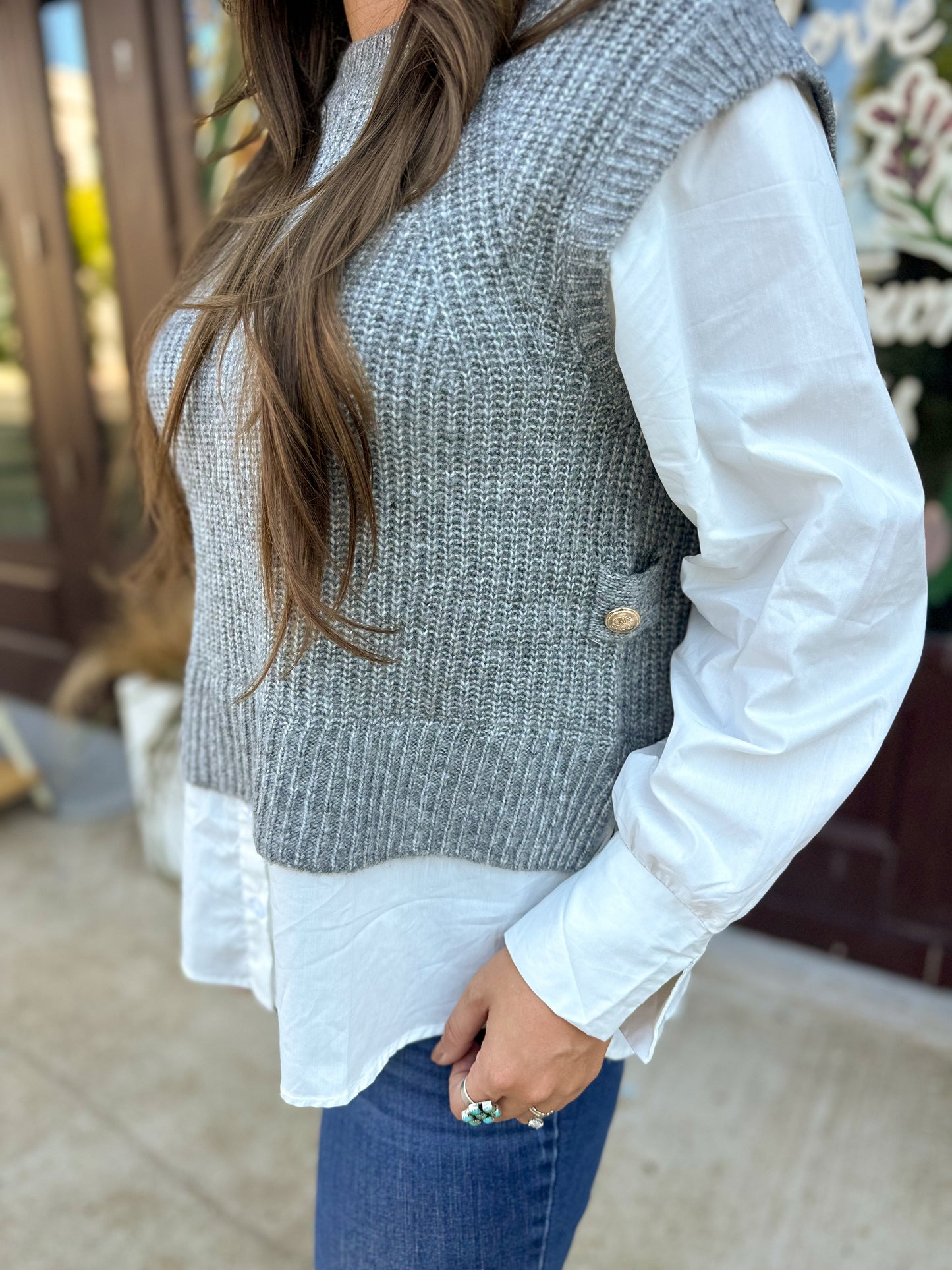 Women's Shirt Layered Sweater Vest Grey