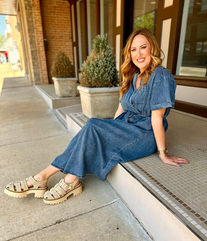Asymmetric Denim Wrap Dress