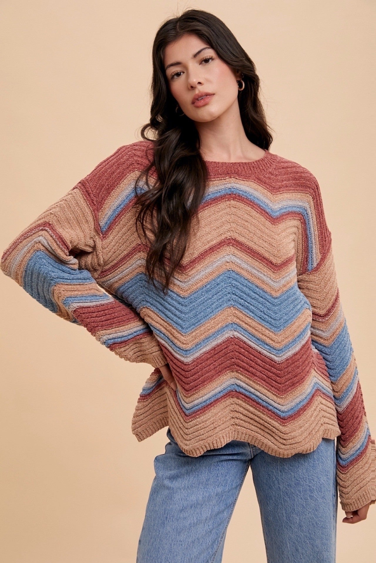 Women's Zig-Zag Pointelle Chenille Sweater Multi