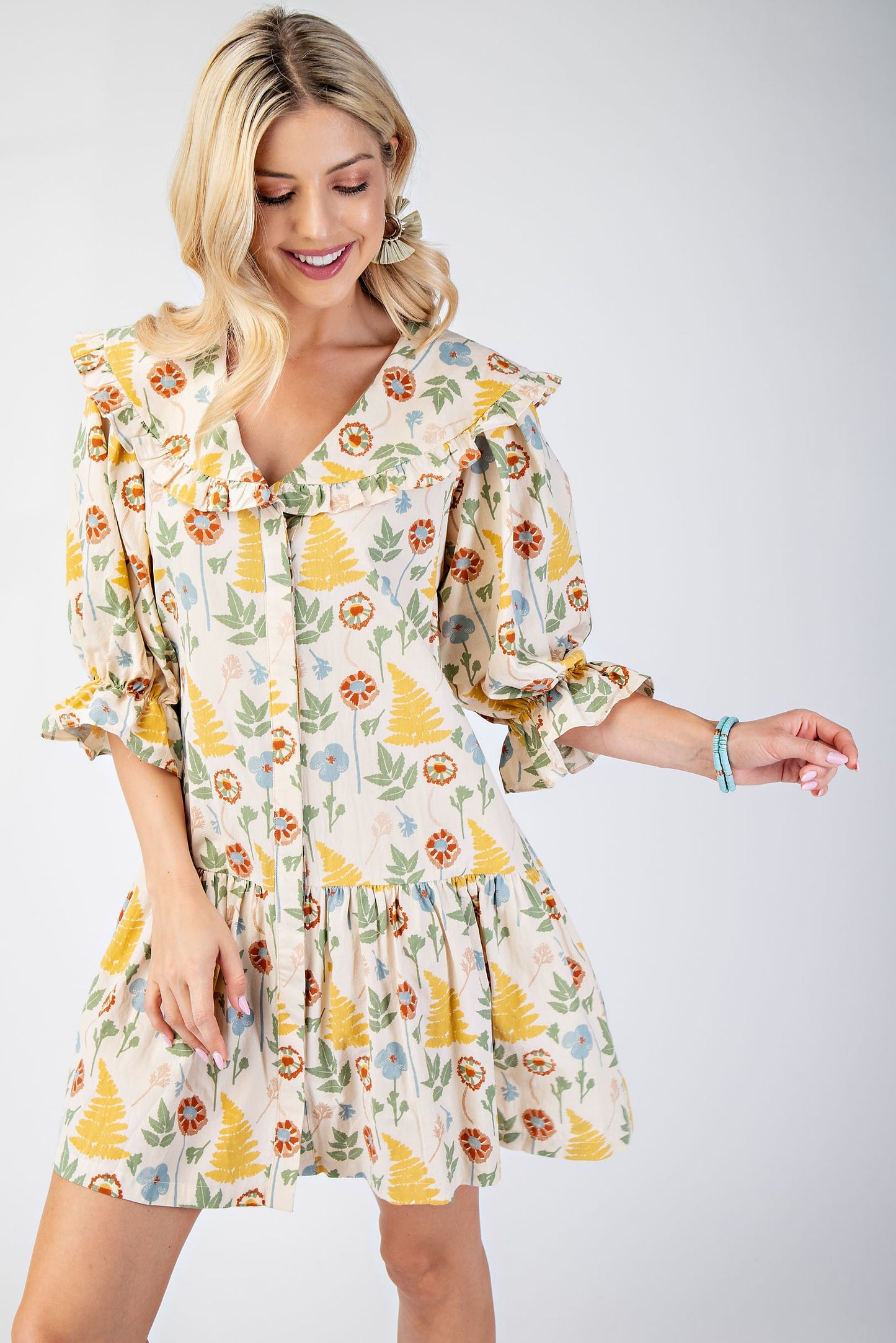 Women's Balloon Sleeve Dress W/ Peter Pan Collar