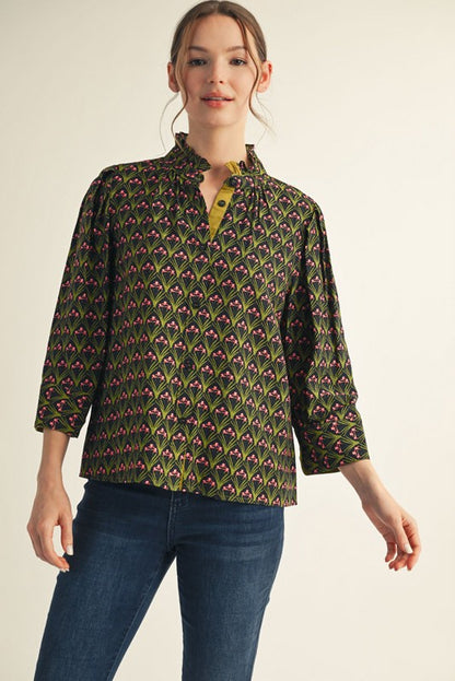 Ruffle Neck Boho Blouse