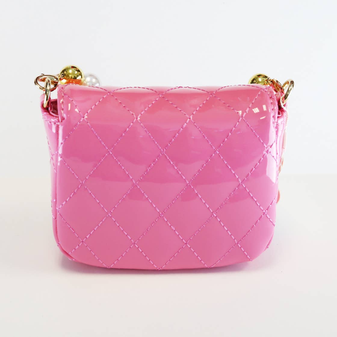 Girl's Embellished Patent Quilted Purse Fuschsia