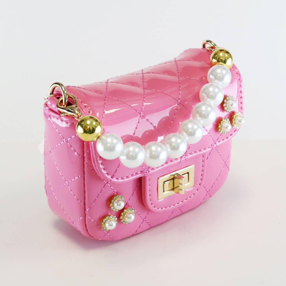 Girl's Embellished Patent Quilted Purse Fuschsia