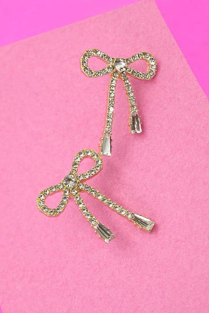 RHINESTONE BOW DROP EARRING | 80E2433