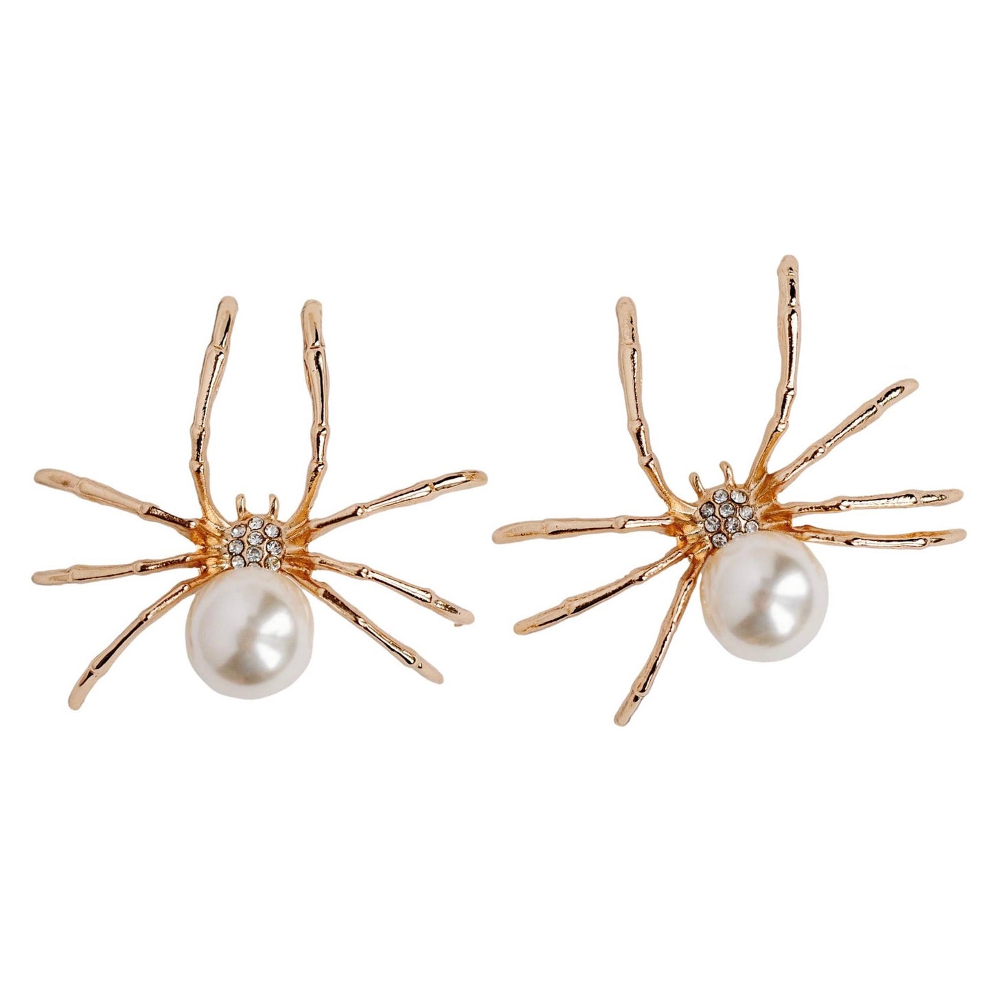 Gold Spooky Spider and Pearl Halloween Statement Earrings