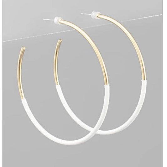 White/ Gold Skinny Hoop Earrings
