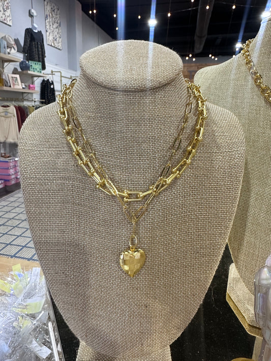 Susan Shaw Gold Paperclip Heart Locket Neckace