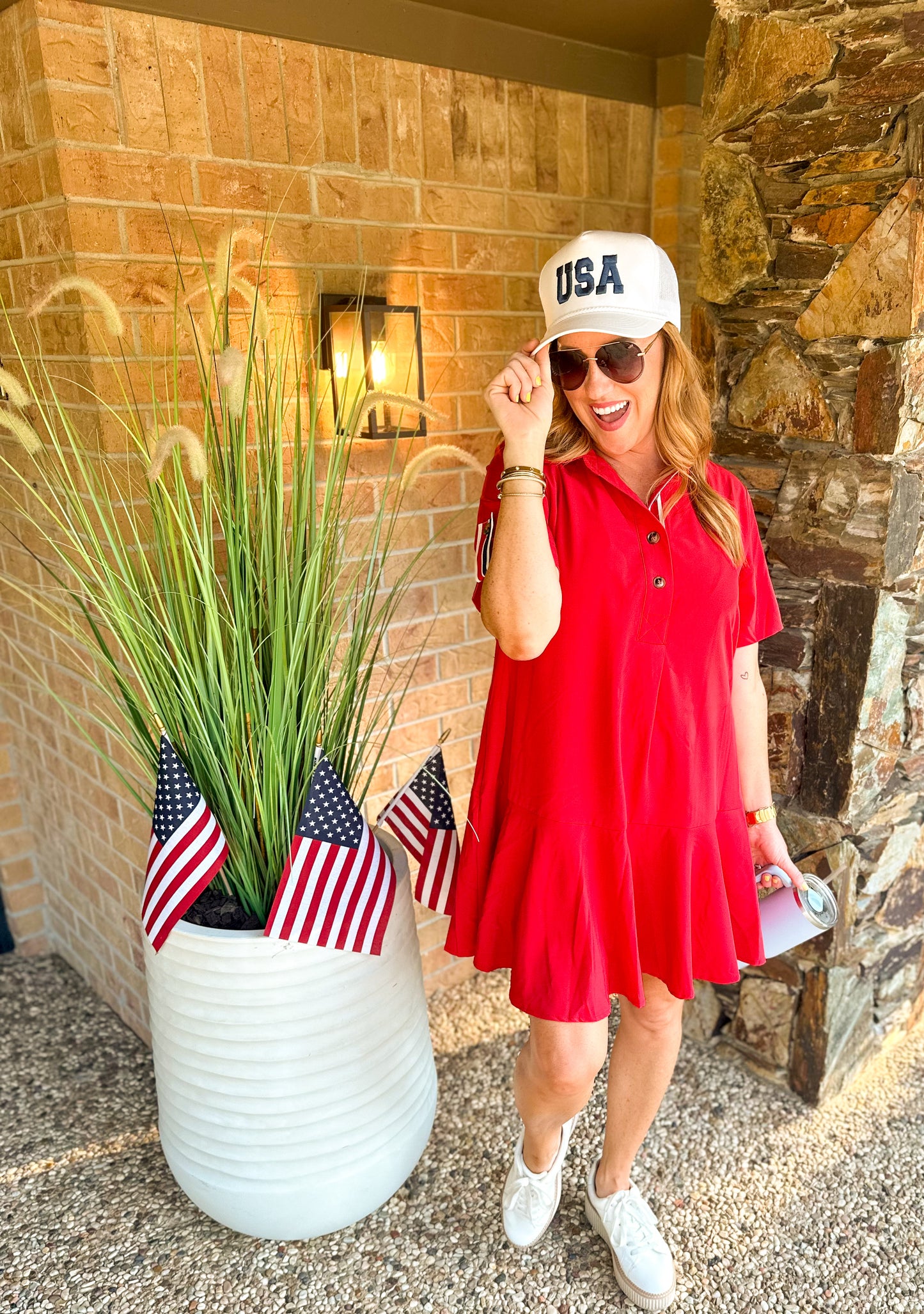 Red White & Blue Drop Waist Dress