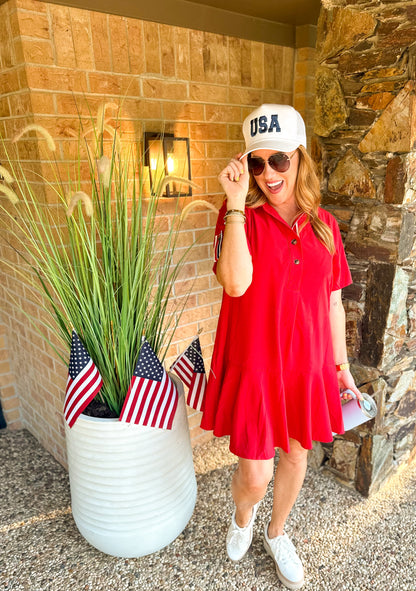 Red White & Blue Drop Waist Dress