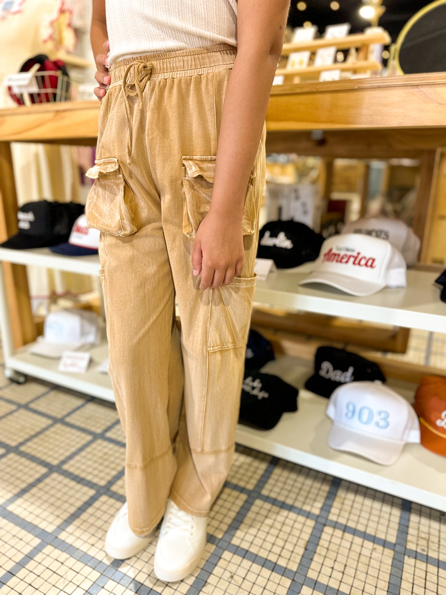 Girl's Washed Cargo Pant Taupe