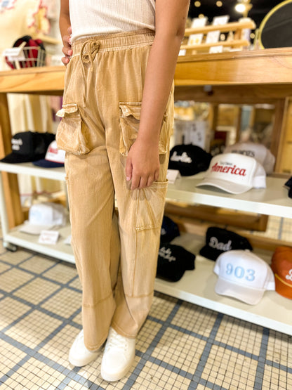 Girl's Washed Cargo Pant Taupe