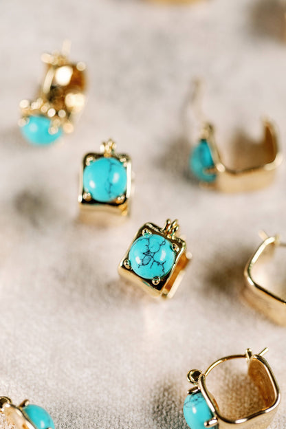 Vintage Mini Square Turquoise Huggie Earrings