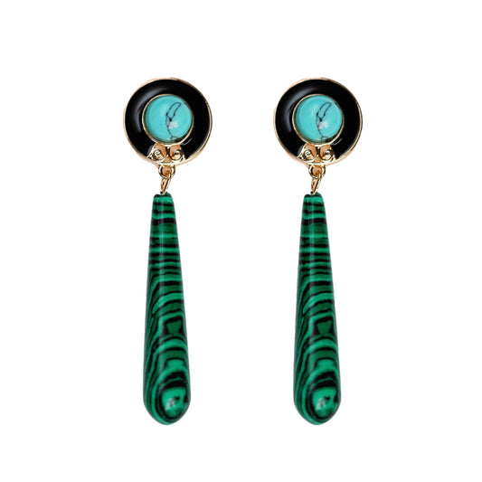 Turquoise and Malachite Drop Earrings