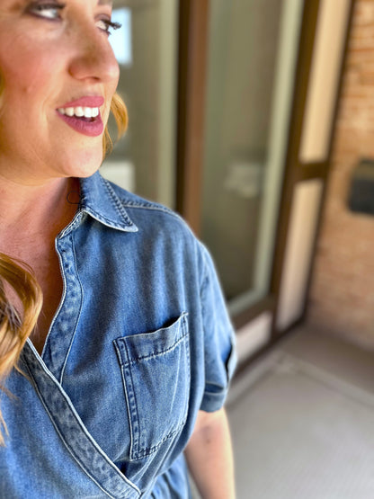 Asymmetric Denim Wrap Dress