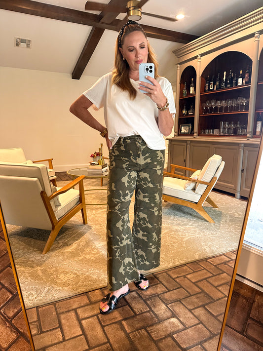 Wide Leg Stretch Camo Denim
