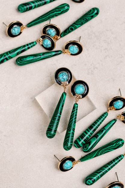 Turquoise and Malachite Drop Earrings