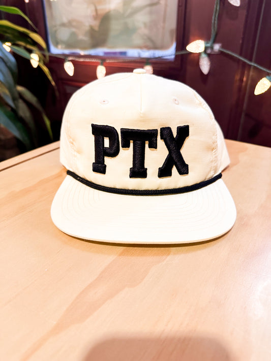 PTX Puff Embroidered Canvas Grandpa Rope Hat Ivory / Black