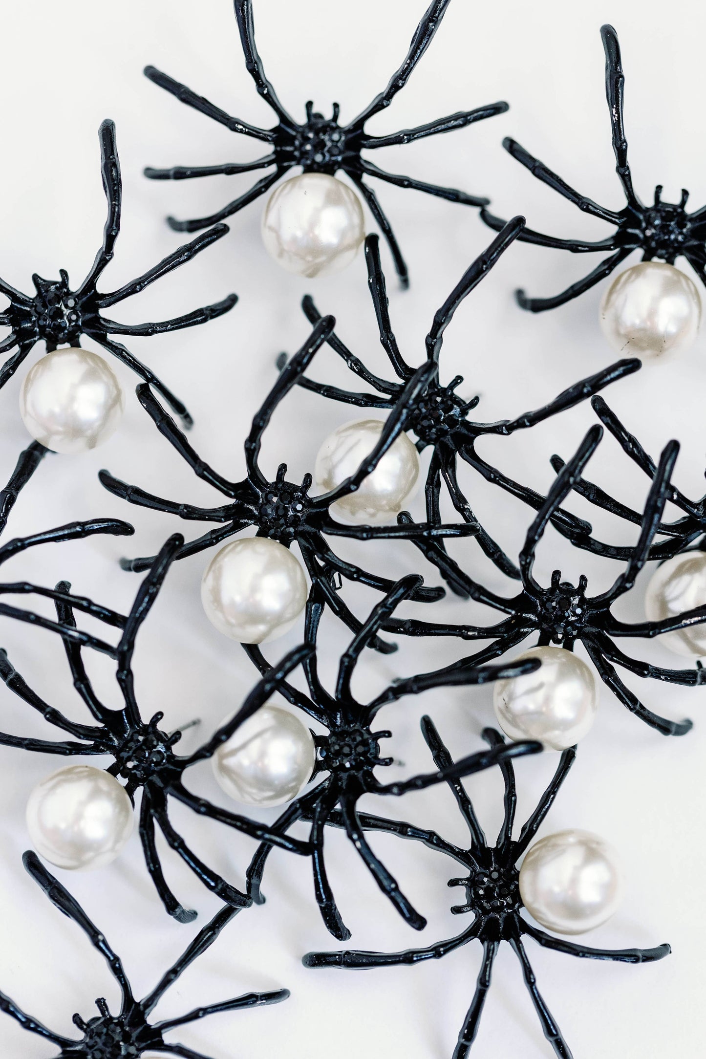 Black Spooky Spider and Pearl Halloween Statement Earrings