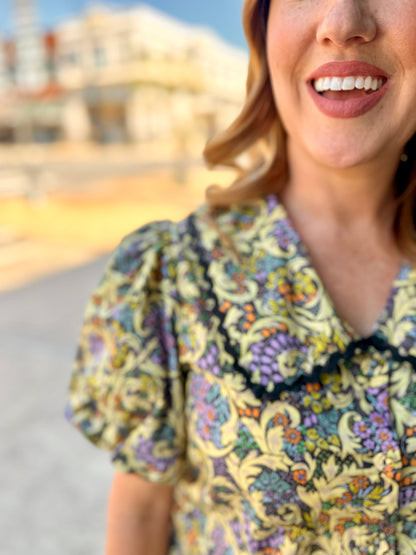 Peter Pan Collar Floral Button Up Blouse